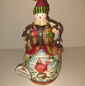 JIM SHORE 10" SNOWMAN W CARDINALS WITH TAG